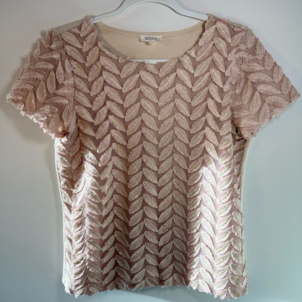 Anthropologie Weston Womens Blush Textured Short Sleeve Blouse Size Small